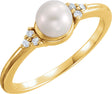 14K Yellow 5.5-6 mm Cultured Freshwater White Pearl & .06 CTW Natural Diamond Ring