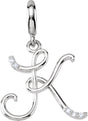 Sterling Silver Script Initial K .03 CTW Diamond Charm