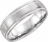 14K White 7 mm Flat Edge Comfort-Fit Band with Milgrain & Satin Finish Size 10.5