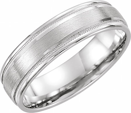 14K White 8 mm Flat Edge Comfort-Fit Band with Milgrain & Satin Finish Size 7.5