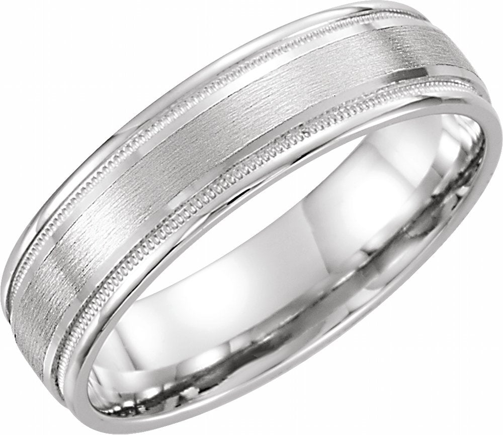 14K White Gold 7 mm Milgrain Edge Comfort-Fit Flat Band Size 10