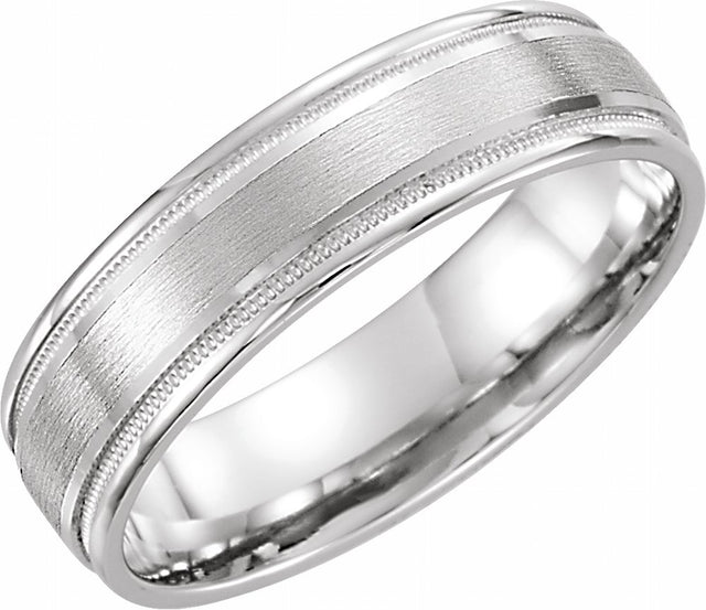 14K White Gold 7 mm Milgrain Edge Comfort-Fit Flat Band Size 10