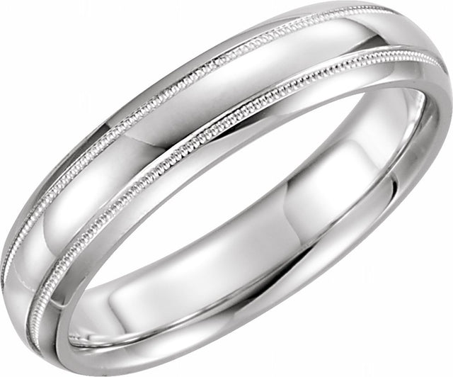 14K White 5 mm Half Round Band with Milgrain Size 10