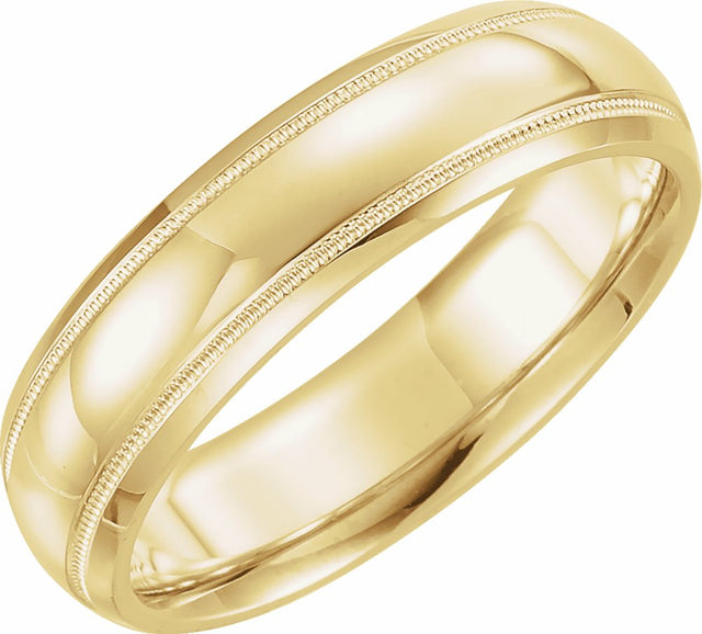 14K Yellow 7 mm Milgrain Comfort-Fit Half Round Band Size 10