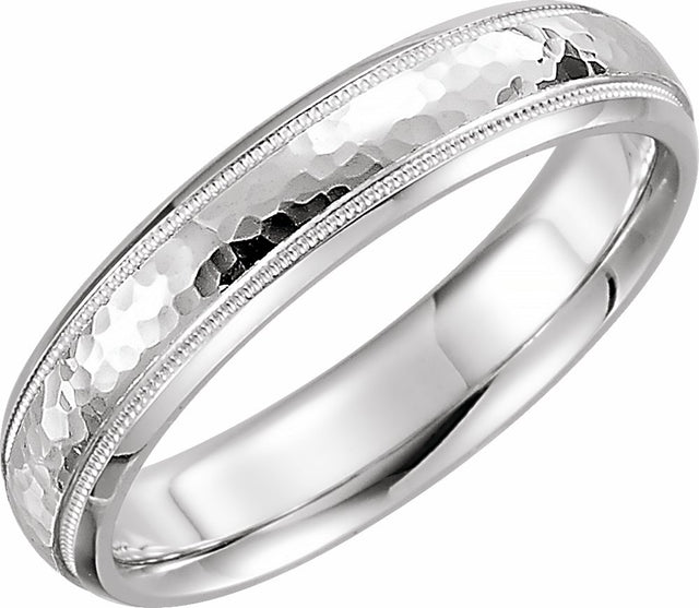 14K White Gold 5 mm Milgrain Edge Comfort-Fit Half Round Band Size 7.5
