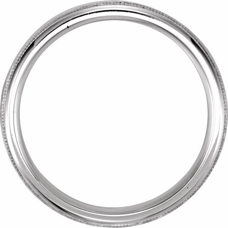 14K White 4 mm Half Round Band with Hammered Texture & Milgrain Size 10