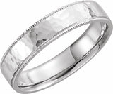 14K White 5 mm Flat Hammered Milgrain Edge Comfort-Fit Band Size 9