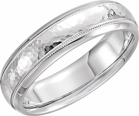 14K White Gold 6 mm Milgrain Edge Comfort-Fit Half Round Band Size 10