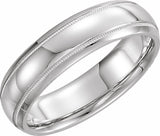 14K White Gold 7 mm Milgrain Comfort-Fit Half Round Band Size 10