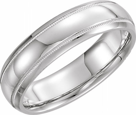 Platinum 6 mm Half Round Band with Milgrain Size 6.5