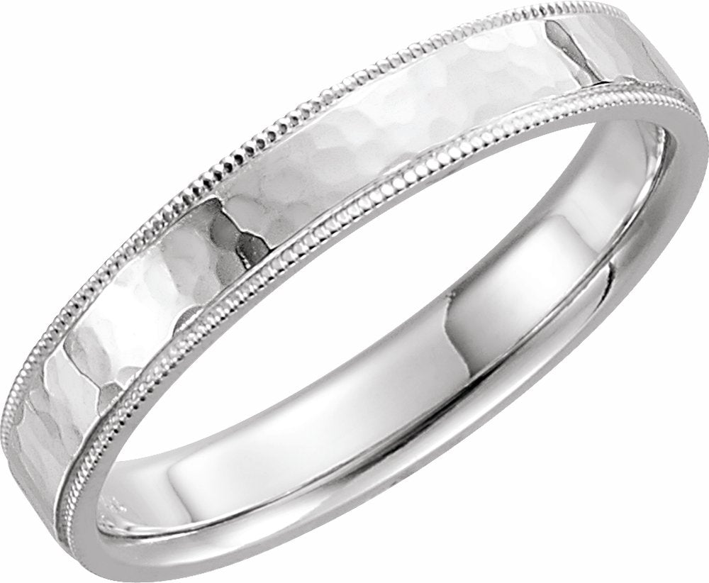 14K White 4 mm Milgrain Edge Comfort-Fit Flat Band Size Hammer