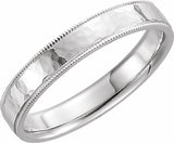 14K White 4 mm Milgrain Edge Comfort-Fit Flat Band Size Hammer