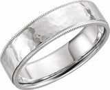 14K White 6 mm Milgrain Edge Comfort-Fit Flat Band Size 10