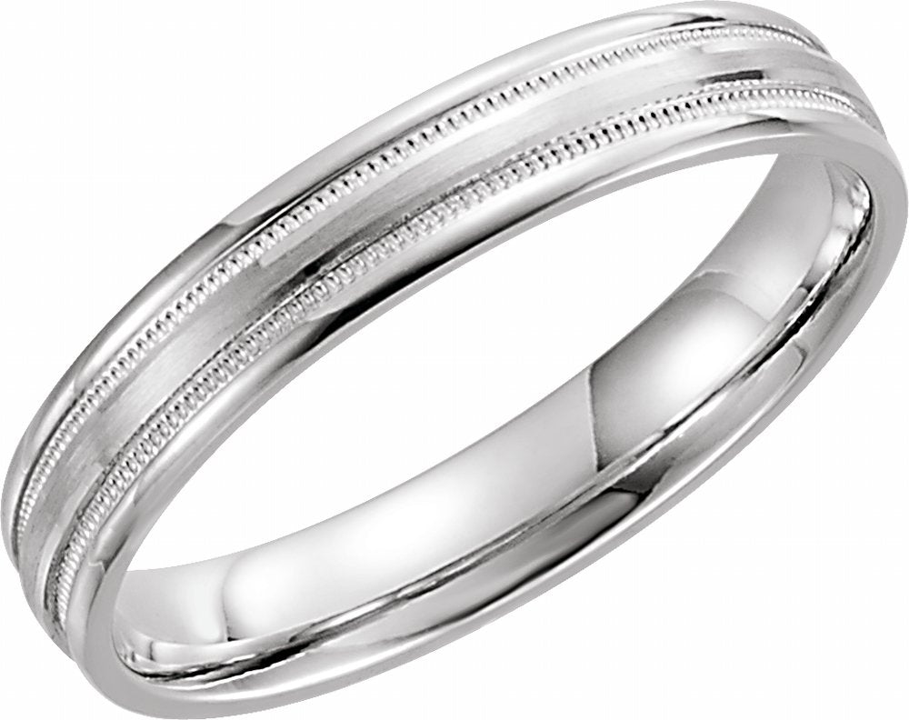 Sterling Silver 4 mm Flat Edge Comfort-Fit Band with Milgrain & Satin Finish Size 8.5