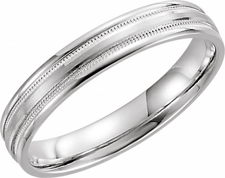 Sterling Silver 4 mm Flat Edge Comfort-Fit Band with Milgrain & Satin Finish Size 8.5