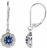 14K White Natural Blue Sapphire & 1/10 CTW Natural Diamond Halo-Style Earrings