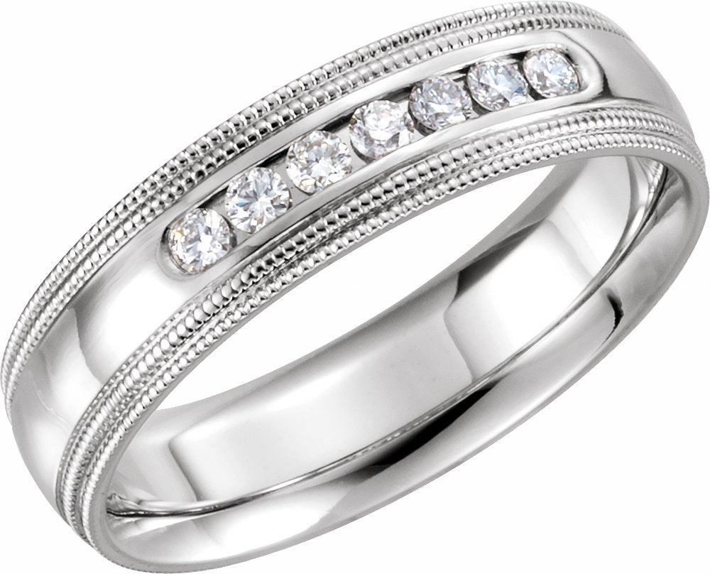 14K White 1/4 CTW Natural Diamond Double Milgrain Size 7