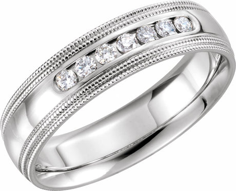 14K White 1/4 CTW Natural Diamond Double Milgrain Size 7