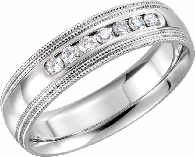 14K White 1/4 CTW Natural Diamond Double Milgrain Size 7