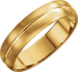 14K Yellow Gold 5 mm Grooved Comfort-Fit Half Round Band Size 8.5