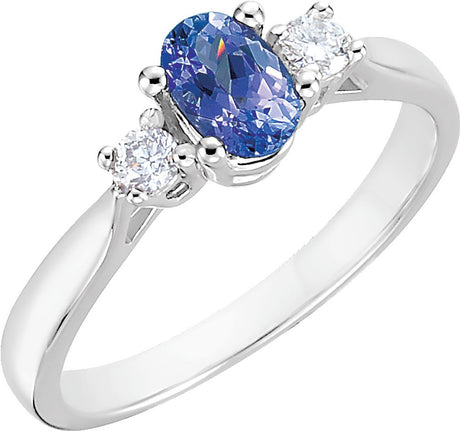 14K White Natural Tanzanite & 1/6 CTW Natural Diamond Ring