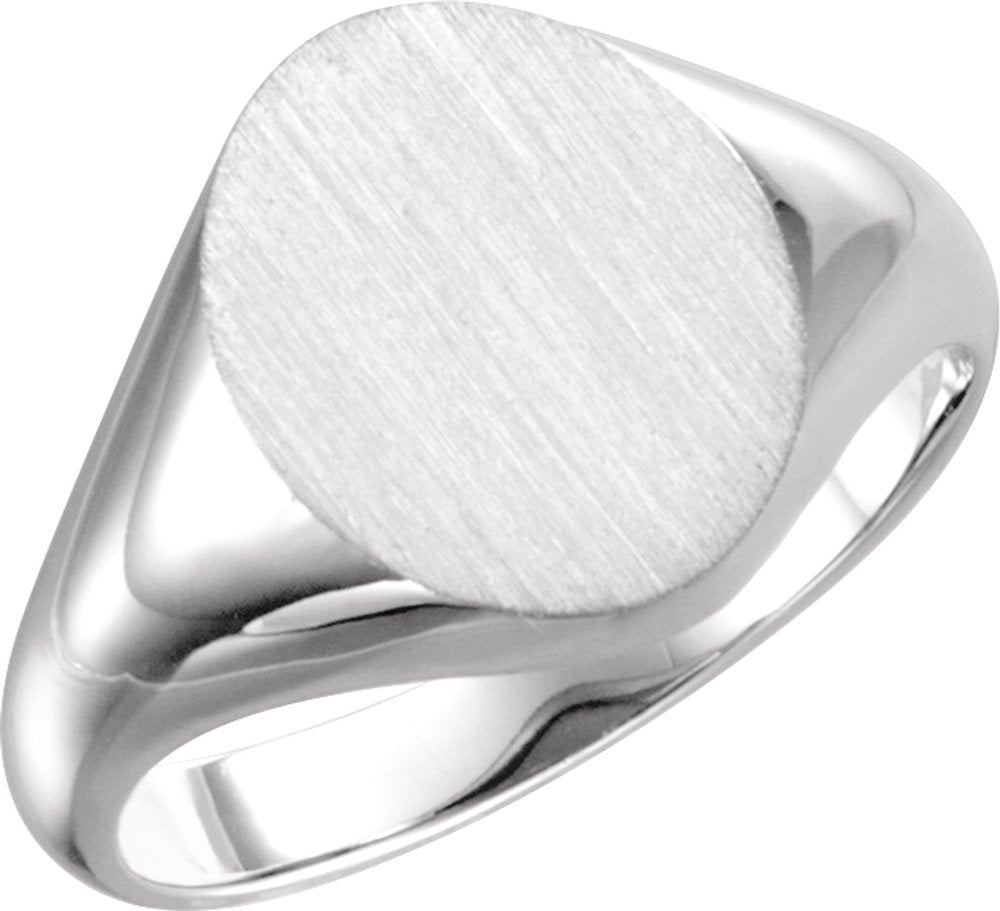 14K White Gold 11x9.5 mm Oval Signet Ring