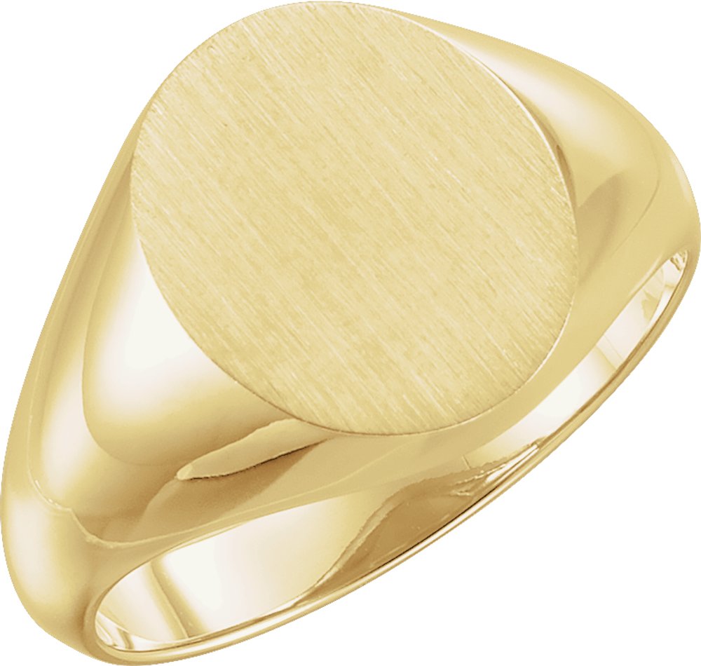 14K Yellow Gold 14x12 mm Oval Signet Ring