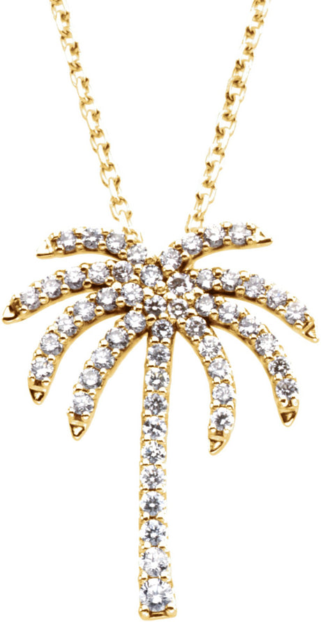 14K Yellow Gold 1/4 CTW Natural Diamond Palm Tree 16" Necklace