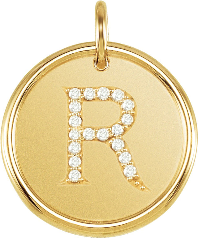 18K Yellow Gold Vermeil .07 CTW Natural Diamond Posh Mommy® Initial R Pendant