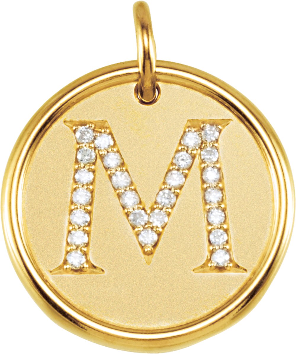 14K Yellow 1/8 CTW Natural Diamond Posh Mommy® Initial M Pendant