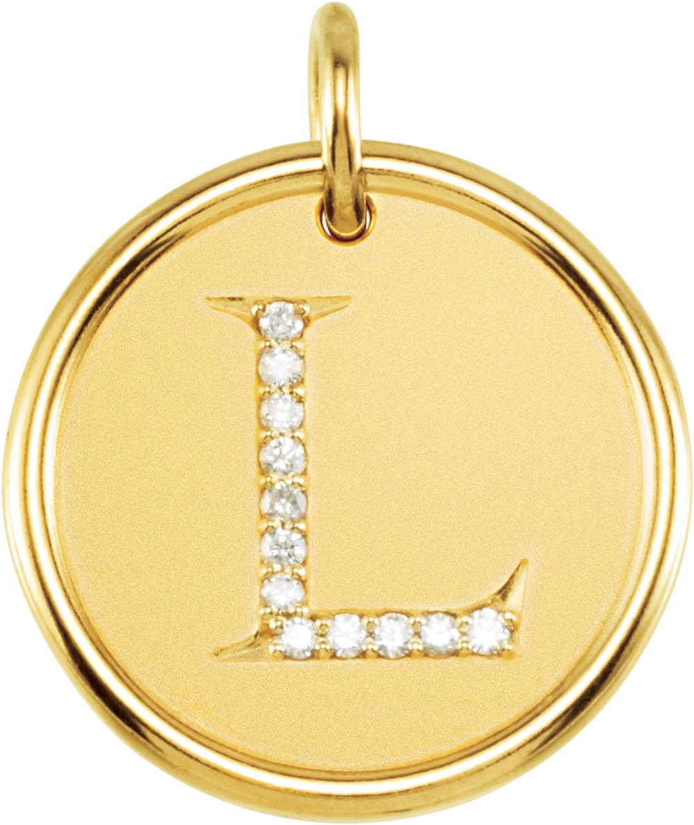 14K Yellow .04 CTW Natural Diamond Posh Mommy® Initial L Pendant