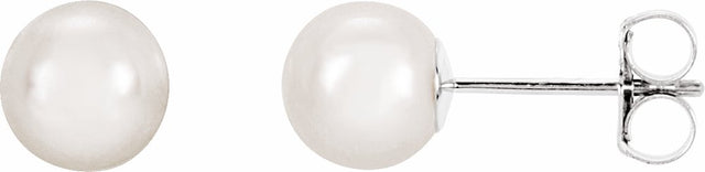 14K White Gold 6 mm Cultured White Akoya Pearl Earrings