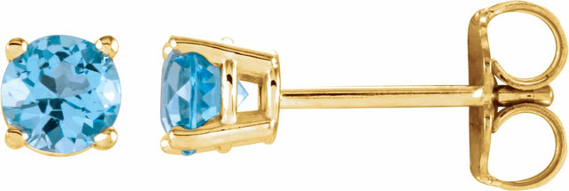 14K Yellow Gold 2.5 mm Natural Sky Blue Topaz Earrings