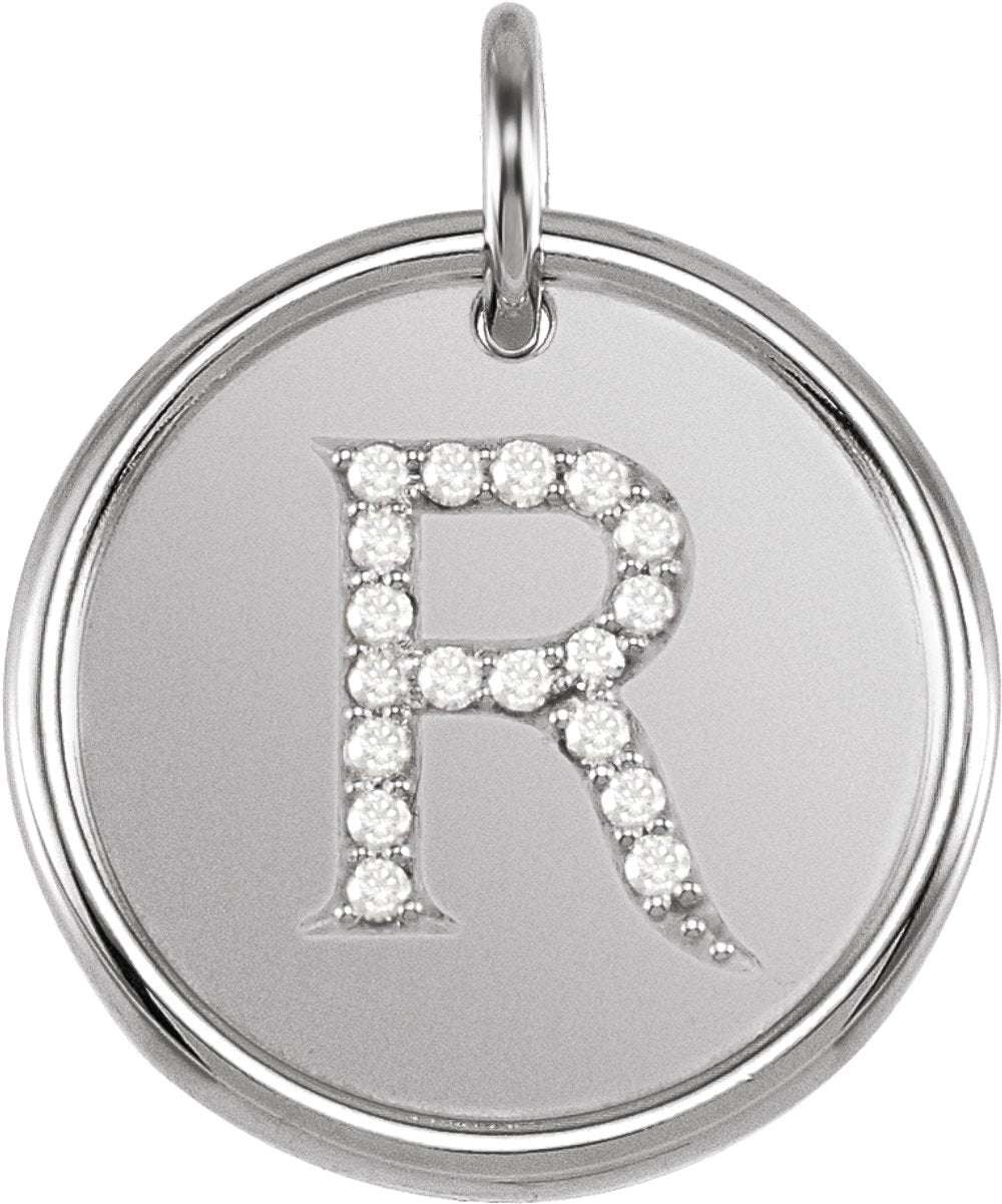 14K White .07 CTW Natural Diamond Posh Mommy® Initial R Pendant