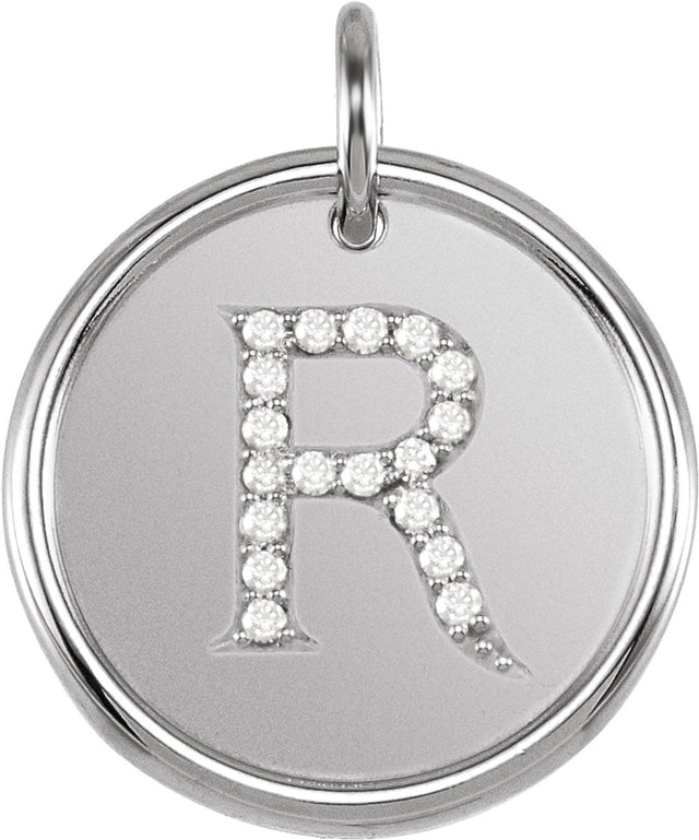 14K White .07 CTW Natural Diamond Posh Mommy® Initial R Pendant
