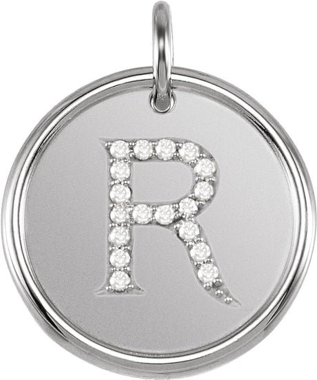 14K White Gold .07 CTW Natural Diamond Posh Mommy® Initial R Pendant
