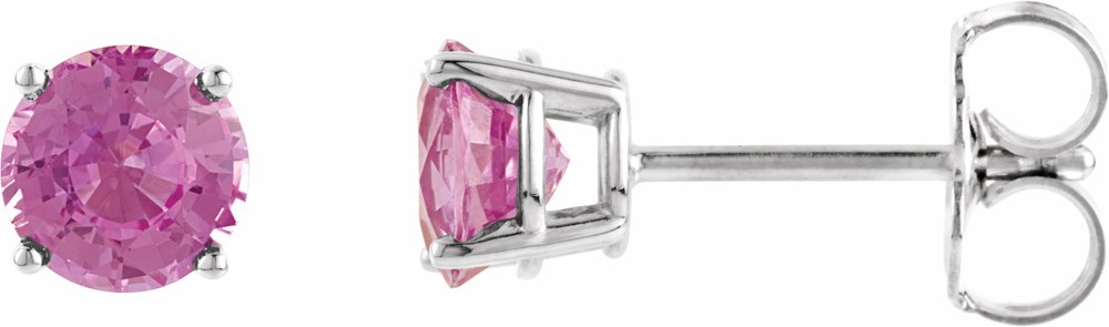 14K White 5 mm Natural Pink Tourmaline Stud Earrings