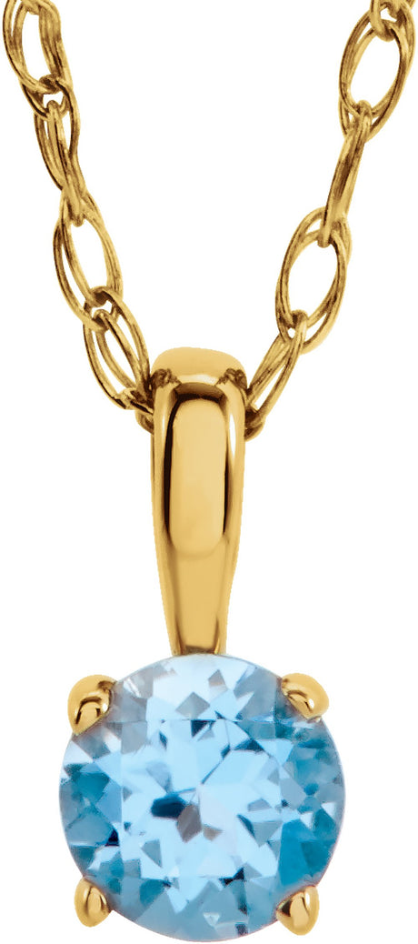 14K Yellow Gold 3 mm Imitation Blue Zircon Youth Solitaire 14" Necklace