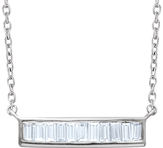 14K White Gold 1/4 CTW Natural Diamond Baguette Bar 18" Necklace
