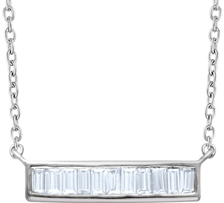 14K White Gold 1/4 CTW Natural Diamond Baguette Bar 18" Necklace
