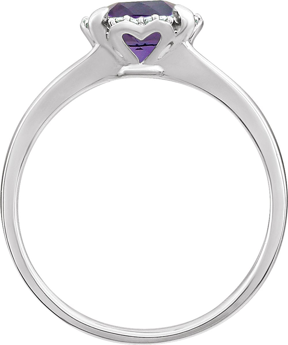 14K White Natural Amethyst & .05 CTW Natural Diamond Ring