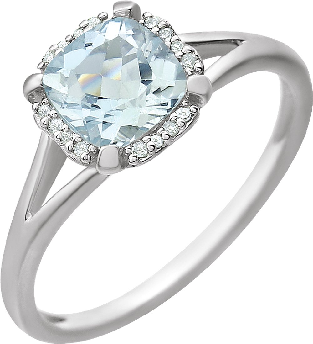 14K White Natural Aquamarine & .05 CTW Natural Diamond Ring