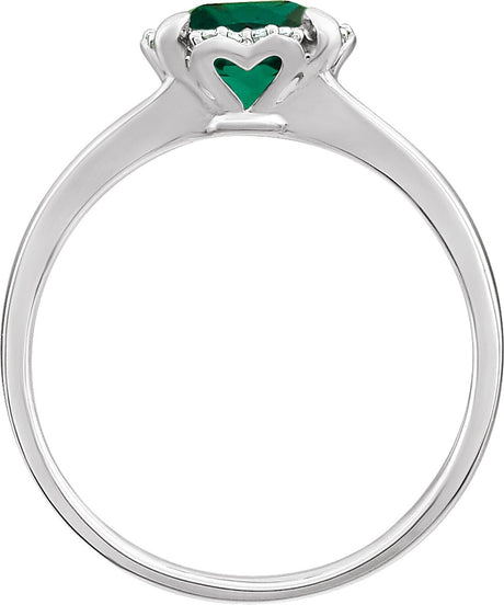 14K White Lab-Grown Emerald & .05 CTW Natural Diamond Ring