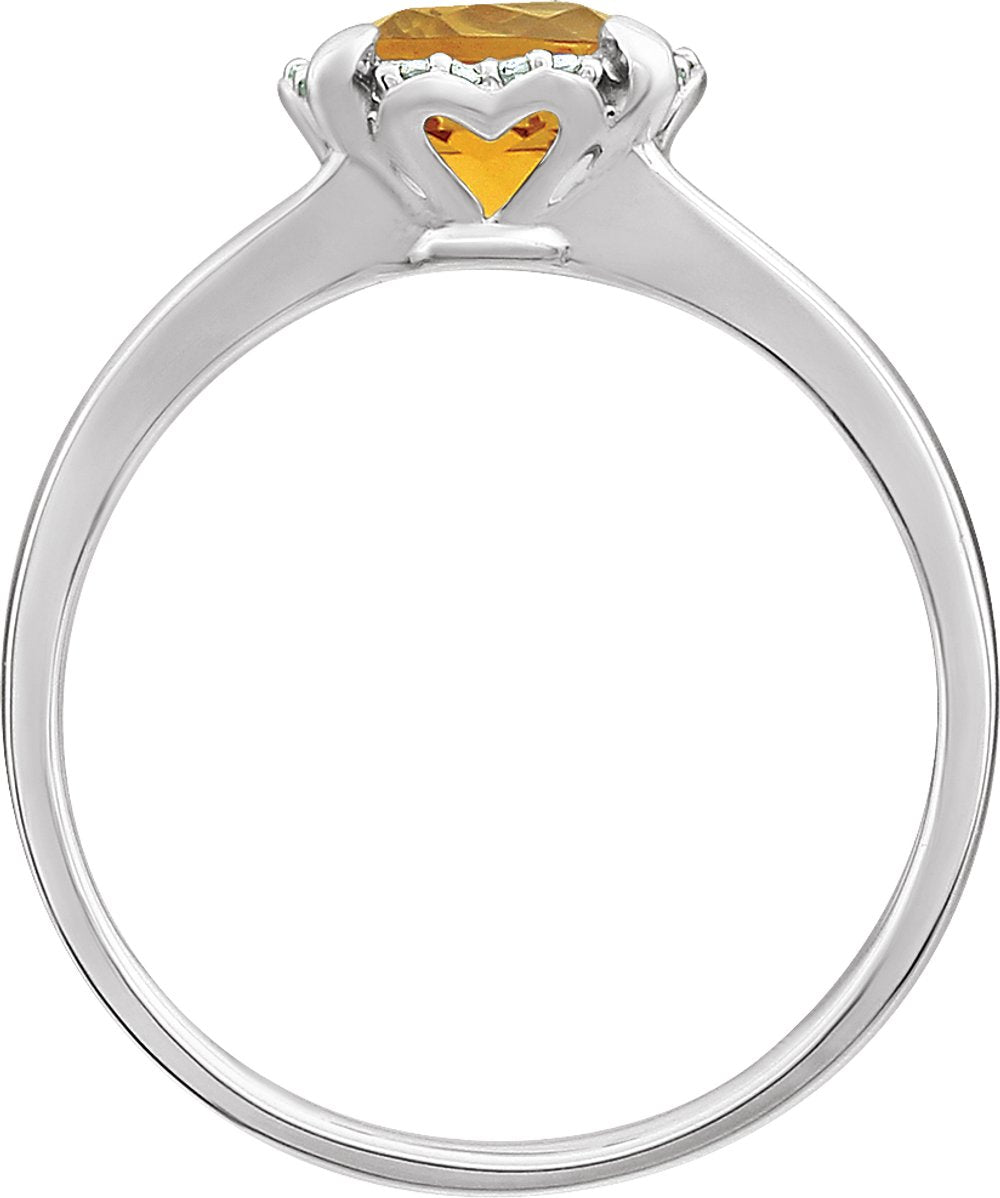 14K White Natural Citrine & .05 CTW Natural Diamond Ring