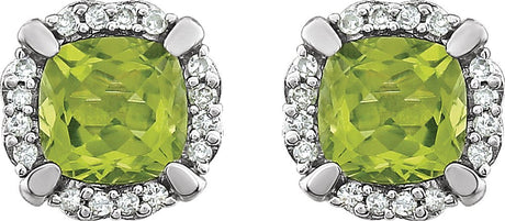 14K White Gold Natural Peridot & 1/10 CTW Natural Diamond Earrings