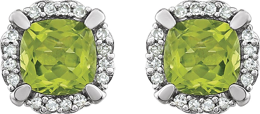 14K White Natural Peridot & 1/10 CTW Natural Diamond Earrings