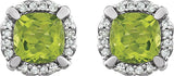 14K White Natural Peridot & 1/10 CTW Natural Diamond Earrings