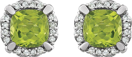 14K White Natural Peridot & 1/10 CTW Natural Diamond Earrings