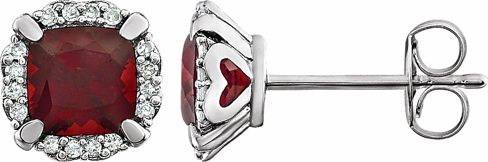 14K White Gold Natural Mozambique Garnet & 1/10 CTW Natural Diamond Earrings