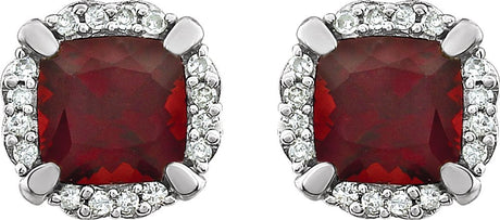 14K White Gold Natural Mozambique Garnet & 1/10 CTW Natural Diamond Earrings